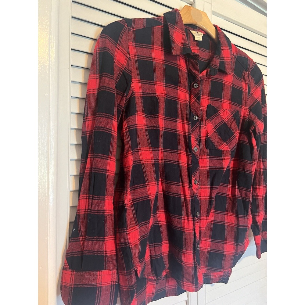 WOOLRICH Women's Size L Large Shirt Top Button Down Flannel Red Plaid - Picture 2 of 8